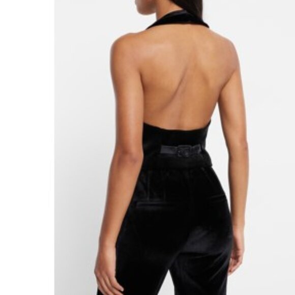 Express Velvet Button Front Halter Tuxedo Blazer Vest + Pants - Picture 4 of 9